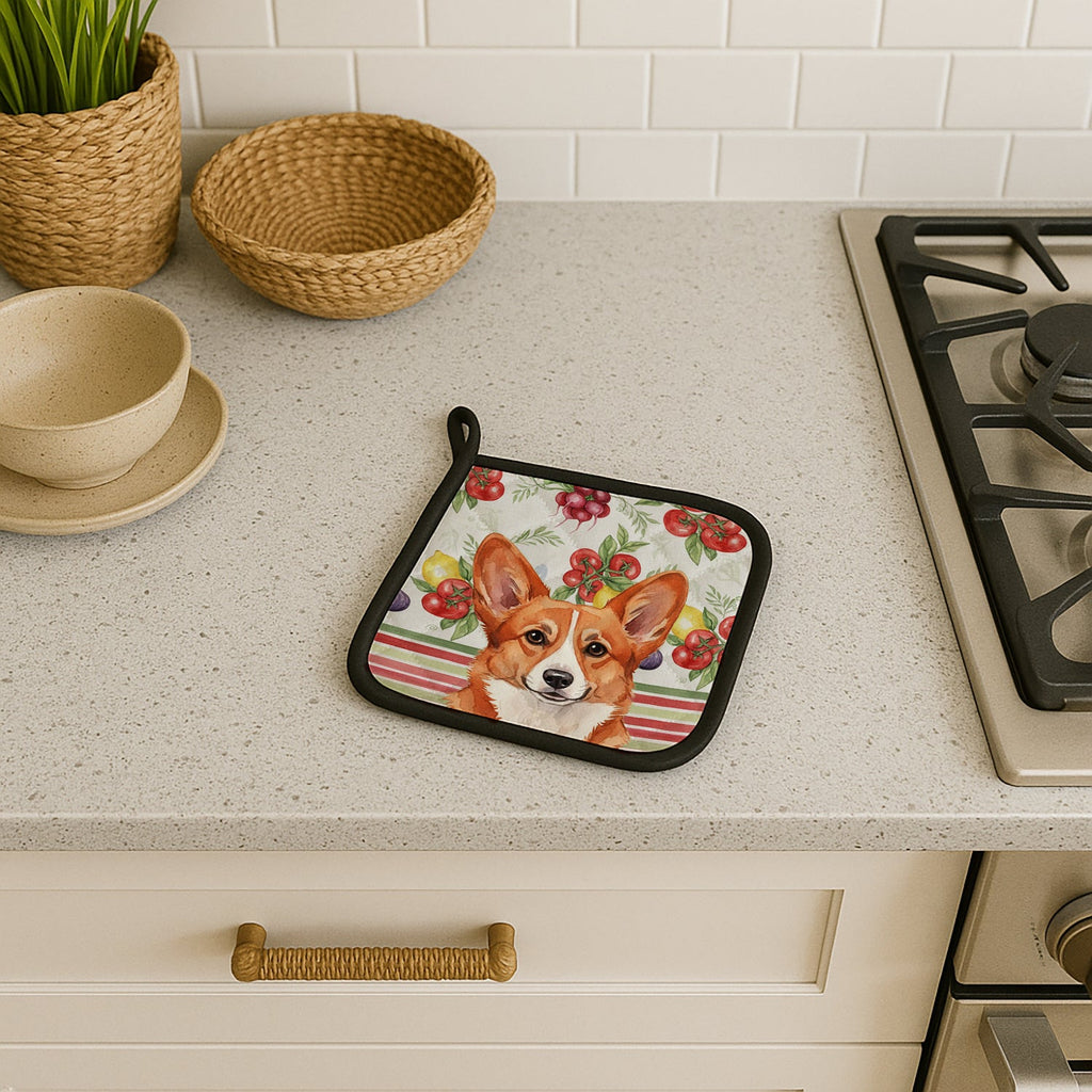 Red Cardigan Welsh Corgi Vegetables Pot Holder Set of 2 Heat Resistant Quilted Hot Pads 7.5 x 7.5 Inch, Insulated Kitchen Trivets for Cooking & Baking
