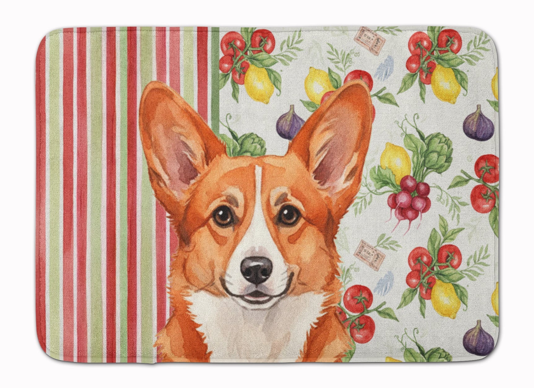 Red Cardigan Welsh Corgi Vegetables Memory Foam Kitchen Mat Machine Washable Anti-Fatigue Cushion Comfort Bath or Kitchen Rug