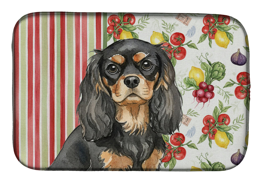 Black and Tan Cavalier Spaniel Vegetables Dish Drying Mat Absorbent Dish Drying Mat Pad for Kitchen Counter Dish Drainer Mat for Countertop, 14 x 21", Multicolor