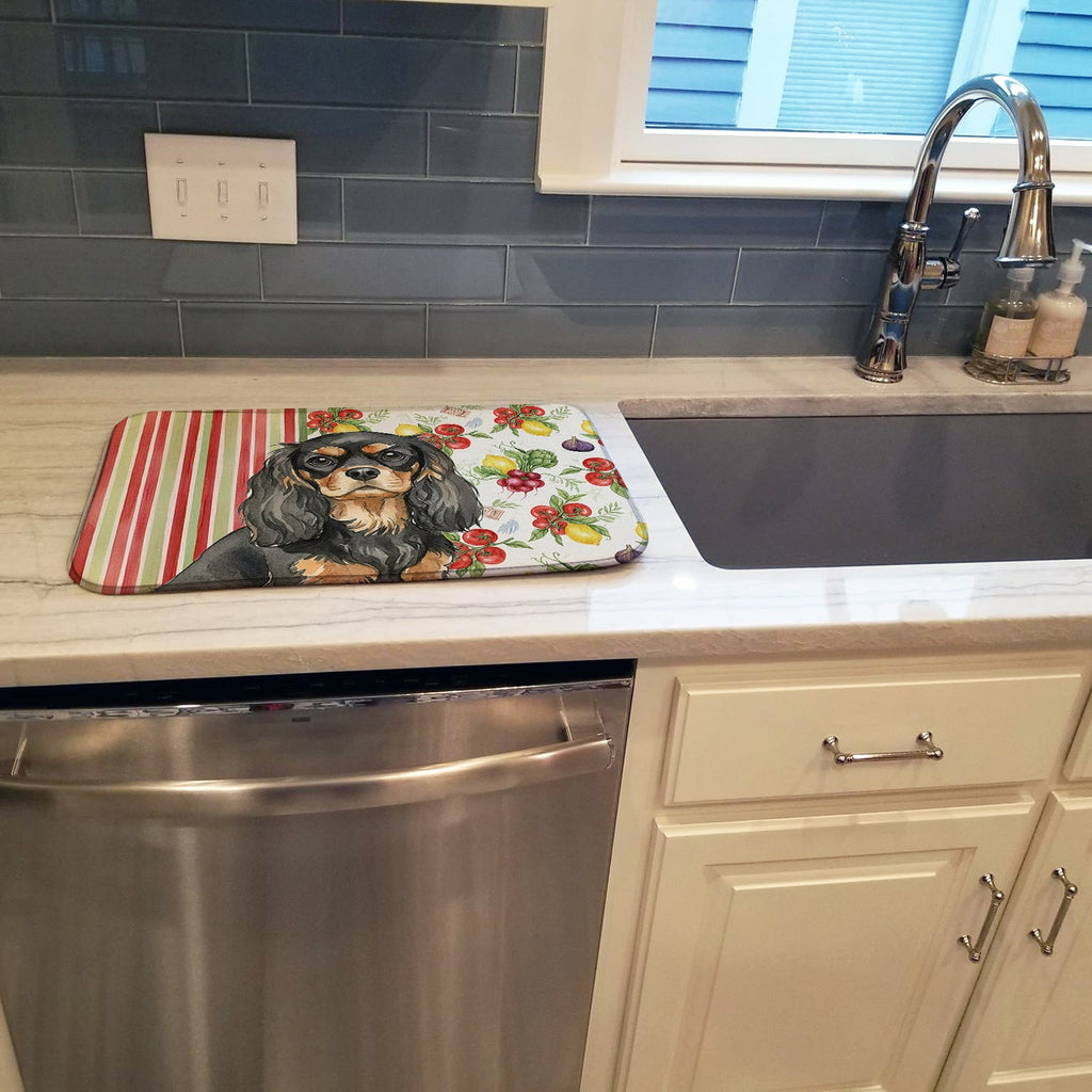 Black and Tan Cavalier Spaniel Vegetables Dish Drying Mat Absorbent Dish Drying Mat Pad for Kitchen Counter Dish Drainer Mat for Countertop, 14 x 21", Multicolor
