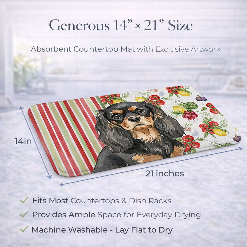 Black and Tan Cavalier Spaniel Vegetables Dish Drying Mat Absorbent Dish Drying Mat Pad for Kitchen Counter Dish Drainer Mat for Countertop, 14 x 21", Multicolor