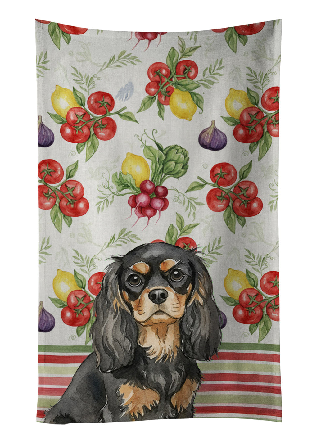 Black and Tan Cavalier Spaniel Vegetables Kitchen Towel Velour Plush Front and Cotton Loop Back Machine Washable