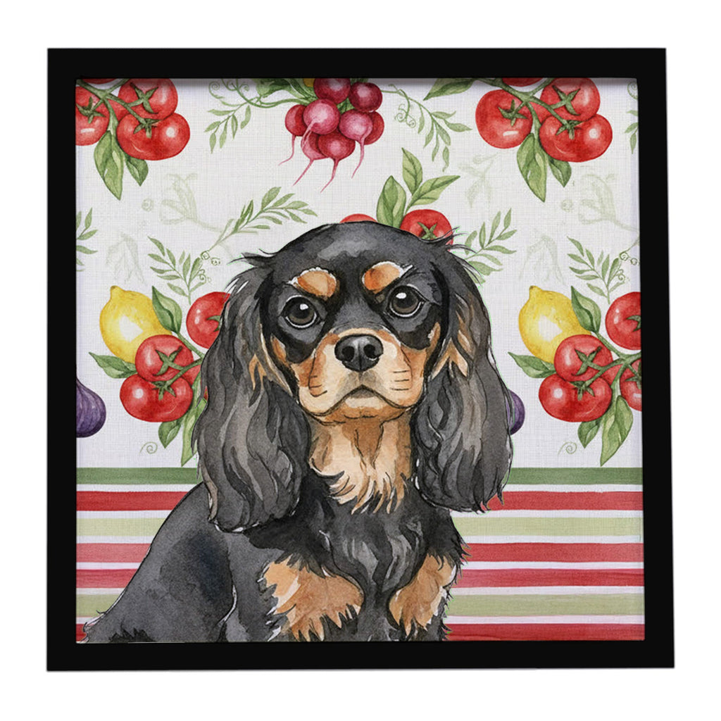 Black and Tan Cavalier Spaniel Vegetables Framed Metal Print Bathroom, Kitchen, Office, Home Decor Wall Art Ready to Hang, Square, 8X8
