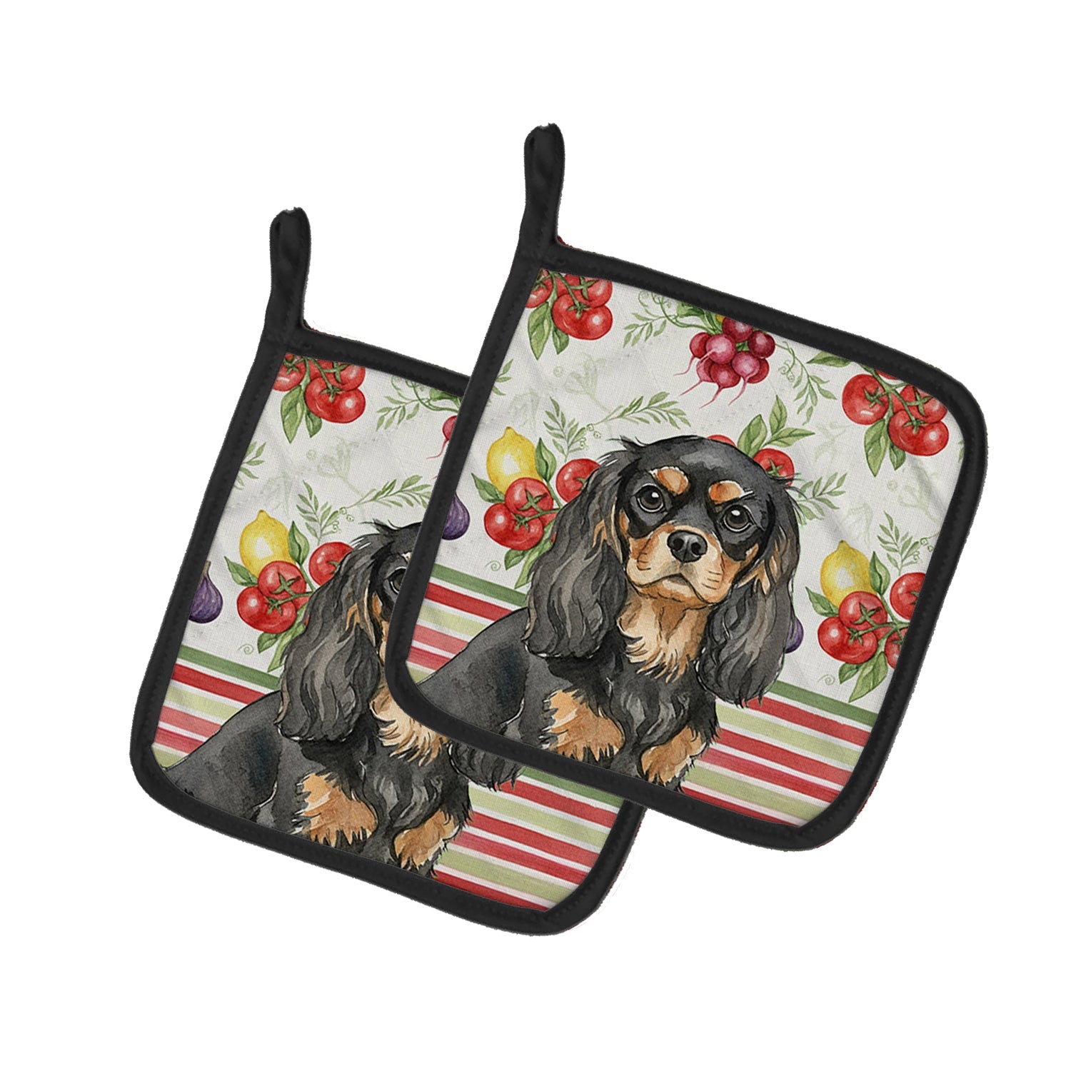 Black and Tan Cavalier Spaniel Vegetables Pot Holder Set of 2 Heat Resistant Quilted Hot Pads 7.5 x 7.5 Inch, Insulated Kitchen Trivets for Cooking & Baking