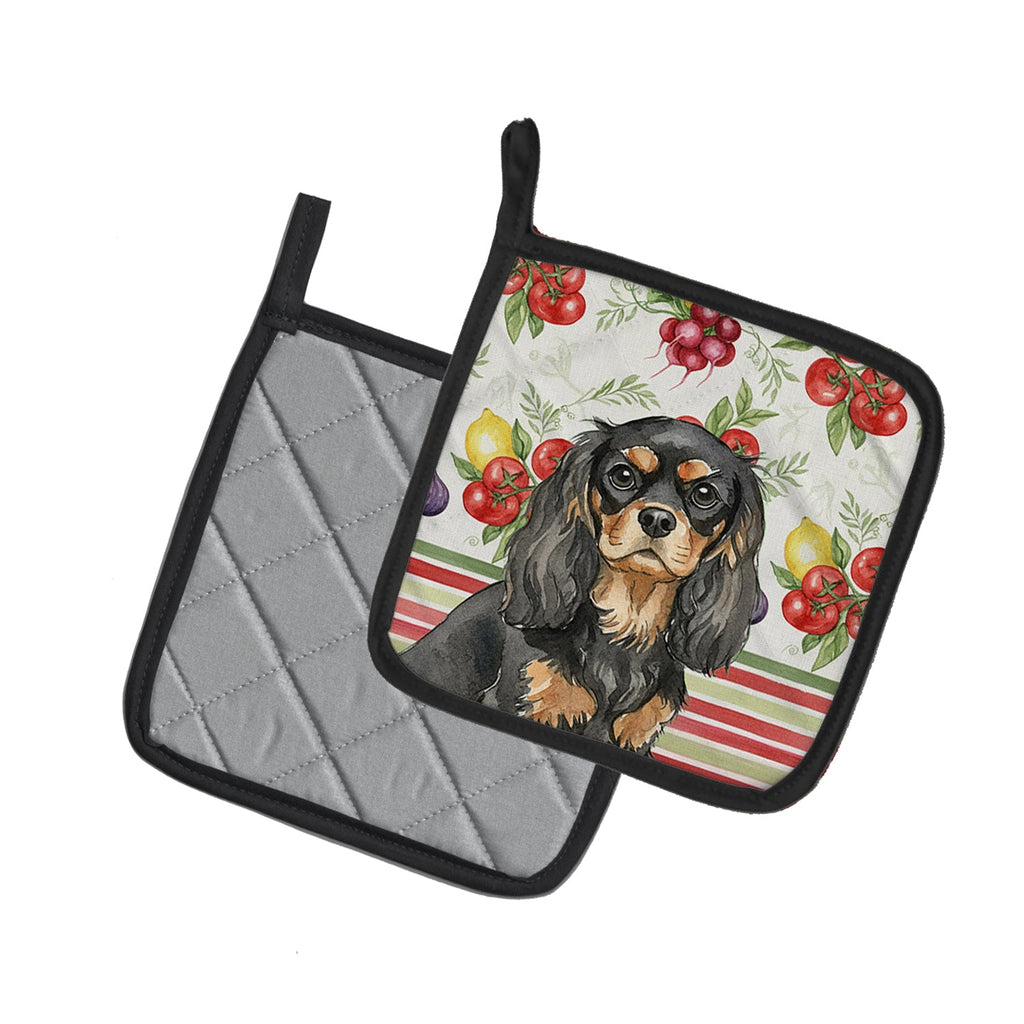 Black and Tan Cavalier Spaniel Vegetables Pot Holder Set of 2 Heat Resistant Quilted Hot Pads 7.5 x 7.5 Inch, Insulated Kitchen Trivets for Cooking & Baking