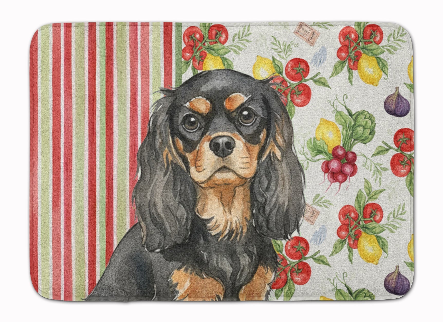 Black and Tan Cavalier Spaniel Vegetables Memory Foam Kitchen Mat Machine Washable Anti-Fatigue Cushion Comfort Bath or Kitchen Rug