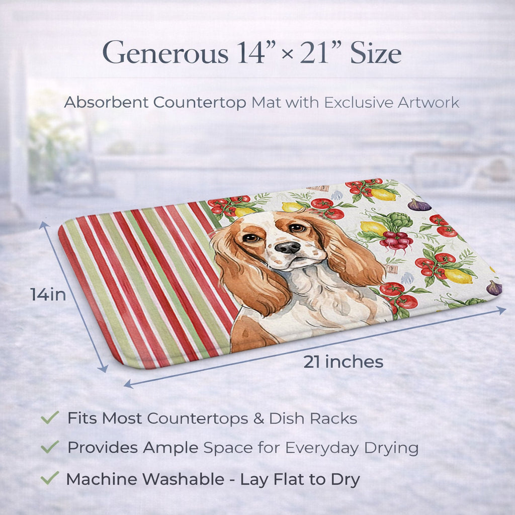 Blenheim Cavalier Spaniel Vegetables Dish Drying Mat Absorbent Dish Drying Mat Pad for Kitchen Counter Dish Drainer Mat for Countertop, 14 x 21", Multicolor