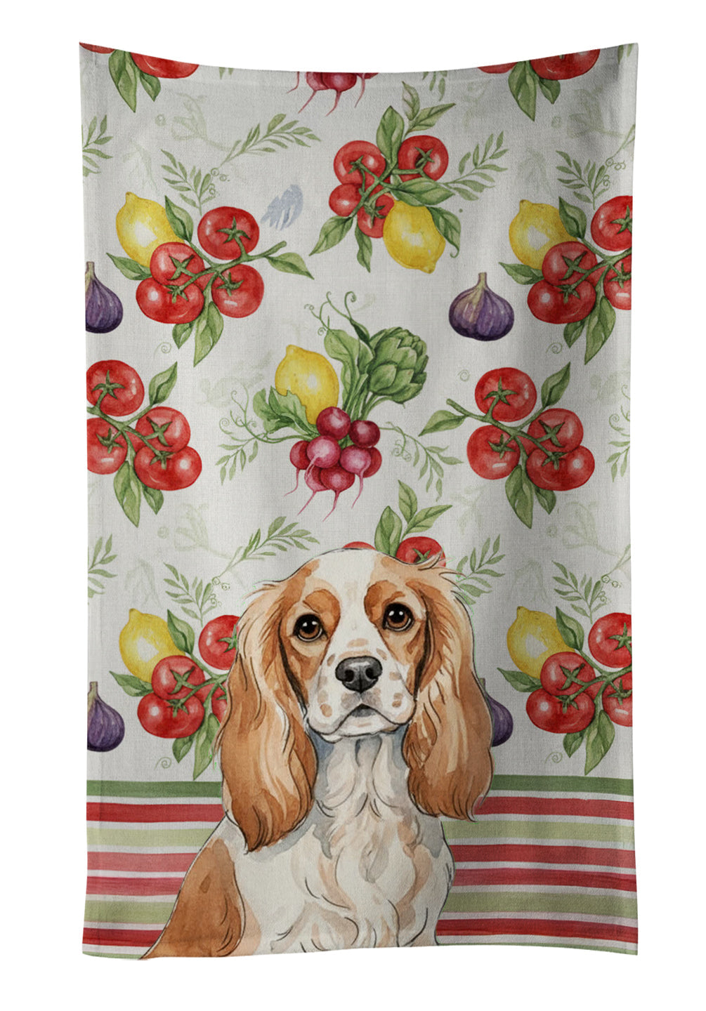 Blenheim Cavalier Spaniel Vegetables Kitchen Towel Velour Plush Front and Cotton Loop Back Machine Washable