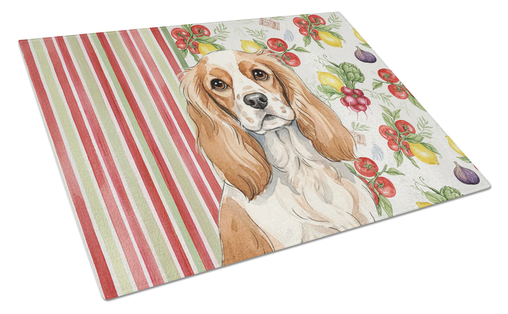 Blenheim Cavalier Spaniel Vegetables Cutting Board Tempered Glass Kitchen Cutting Surface, Heat Resistant Chopping, Non-Slip Feet, Food Prep & Serving