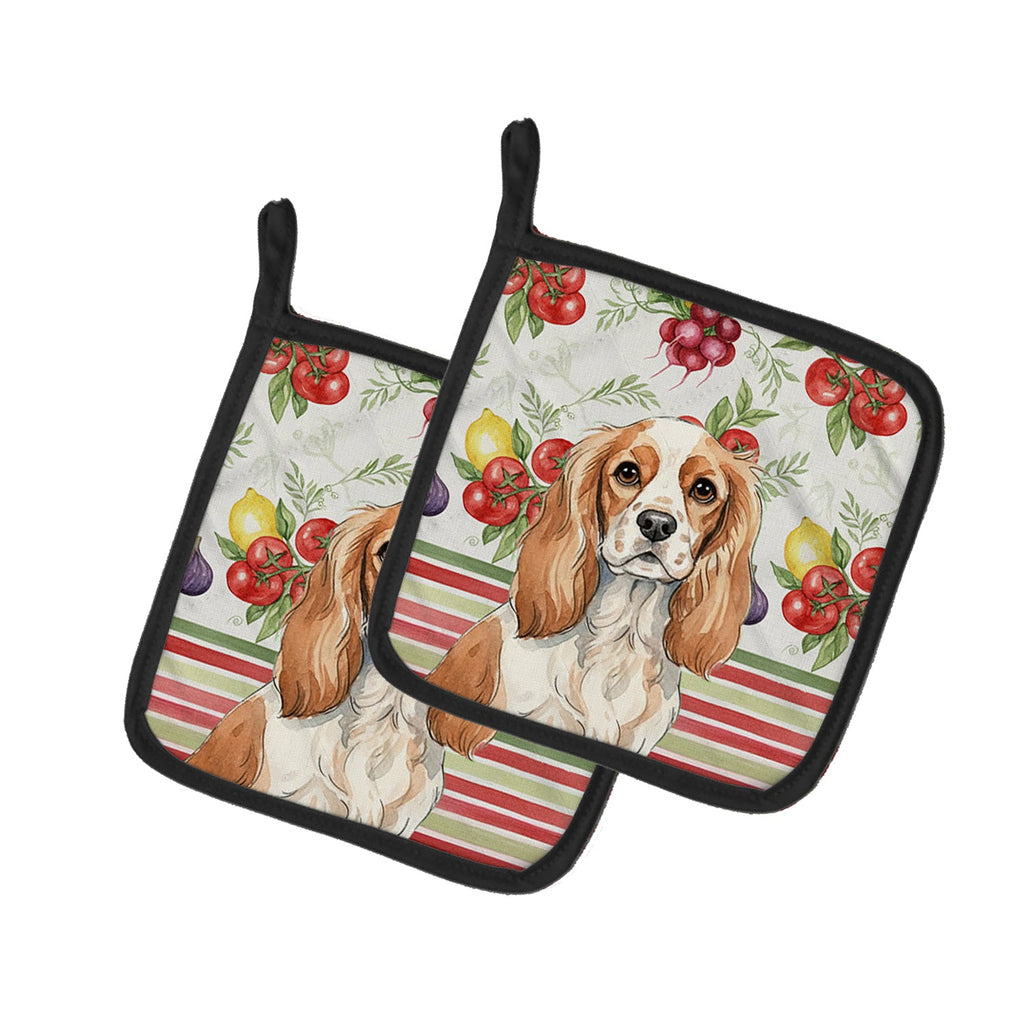 Blenheim Cavalier Spaniel Vegetables Pot Holder Set of 2 Heat Resistant Quilted Hot Pads 7.5 x 7.5 Inch, Insulated Kitchen Trivets for Cooking & Baking