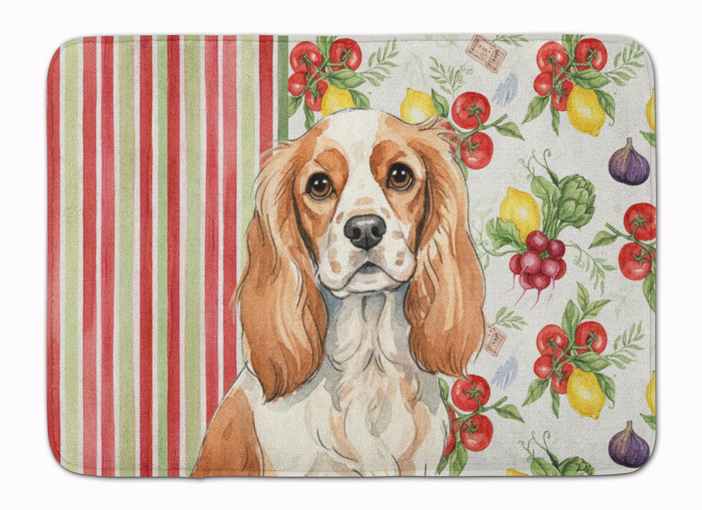 Blenheim Cavalier Spaniel Vegetables Memory Foam Kitchen Mat Machine Washable Anti-Fatigue Cushion Comfort Bath or Kitchen Rug