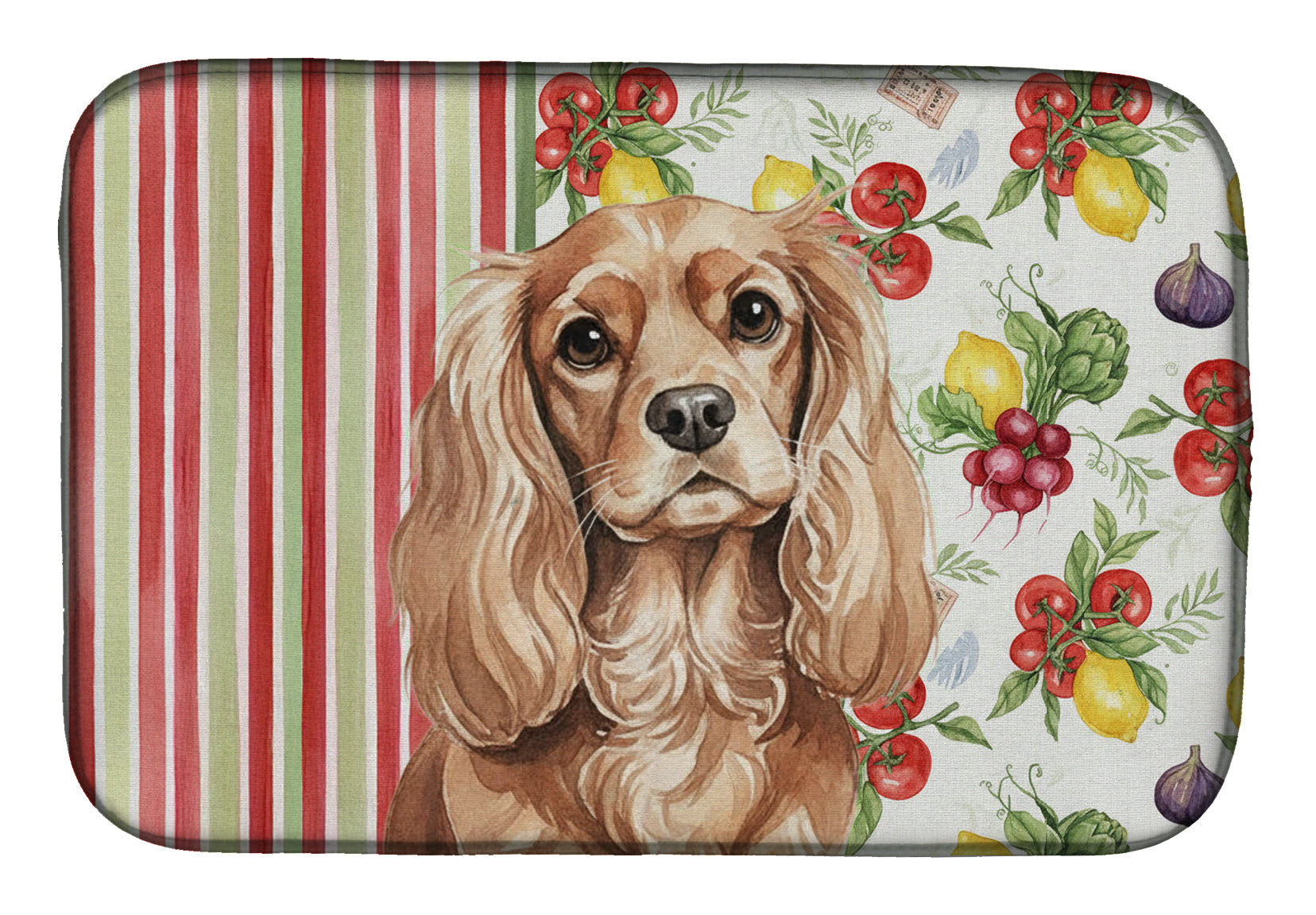 Ruby Cavalier Spaniel Vegetables Dish Drying Mat Absorbent Dish Drying Mat Pad for Kitchen Counter Dish Drainer Mat for Countertop, 14 x 21", Multicolor