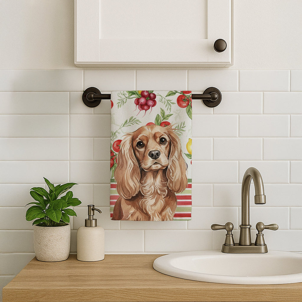 Ruby Cavalier Spaniel Vegetables Kitchen Towel Velour Plush Front and Cotton Loop Back Machine Washable