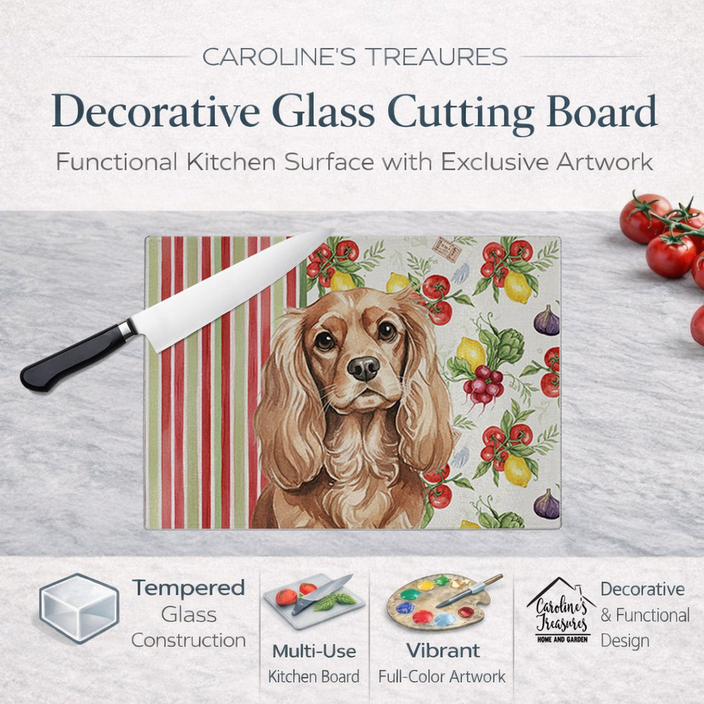 Ruby Cavalier Spaniel Vegetables Cutting Board Tempered Glass Kitchen Cutting Surface, Heat Resistant Chopping, Non-Slip Feet, Food Prep & Serving