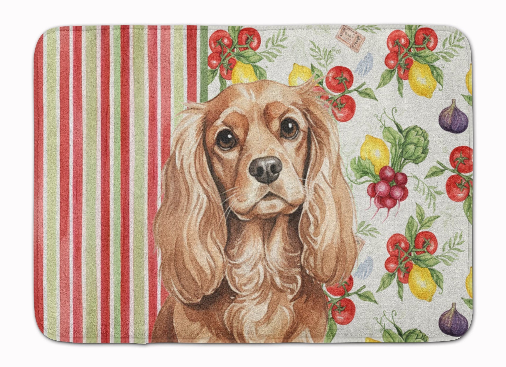 Ruby Cavalier Spaniel Vegetables Memory Foam Kitchen Mat Machine Washable Anti-Fatigue Cushion Comfort Bath or Kitchen Rug