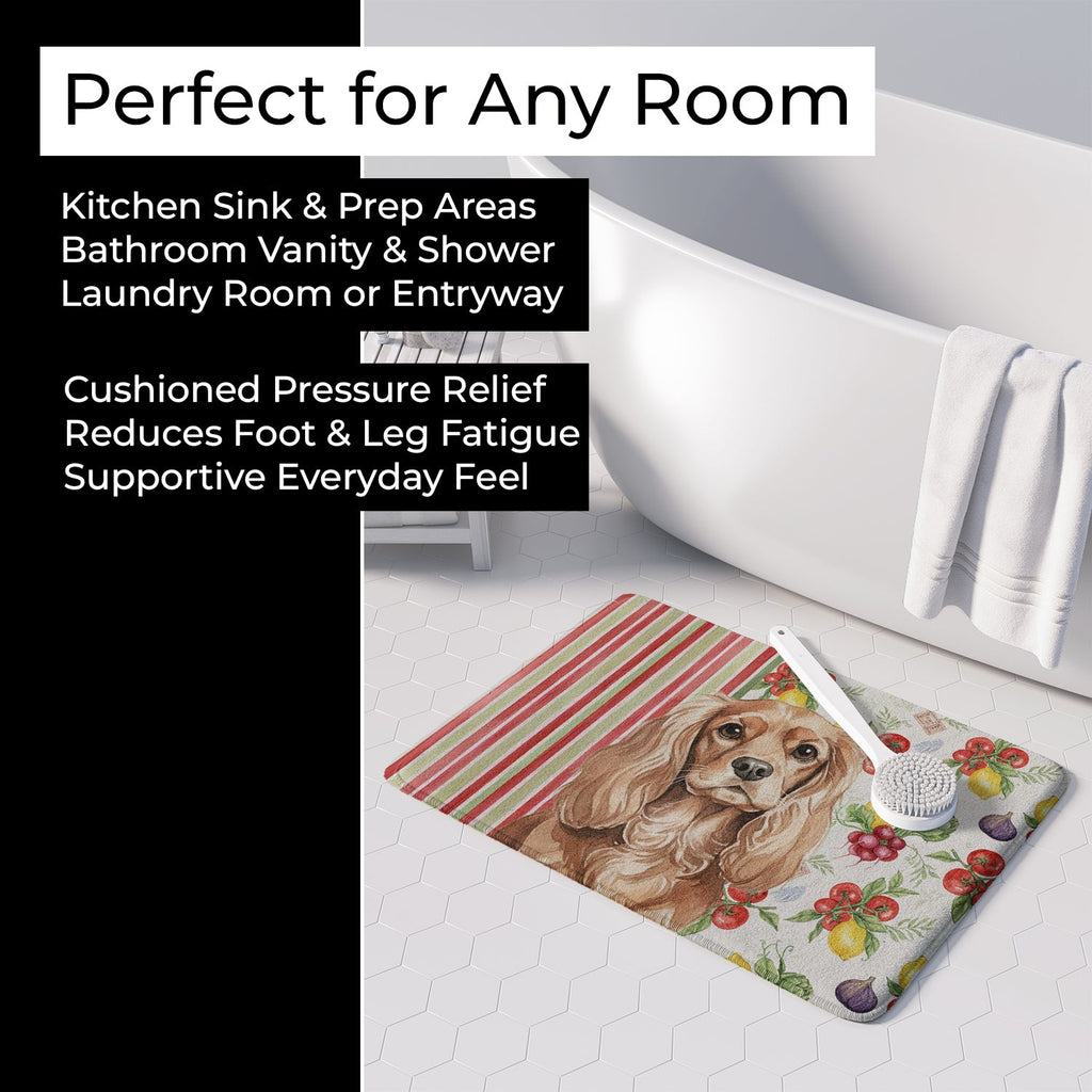 Ruby Cavalier Spaniel Vegetables Memory Foam Kitchen Mat Machine Washable Anti-Fatigue Cushion Comfort Bath or Kitchen Rug