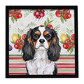 Tricolor Cavalier Spaniel Vegetables Framed Metal Print Bathroom, Kitchen, Office, Home Decor Wall Art Ready to Hang, Square, 8X8