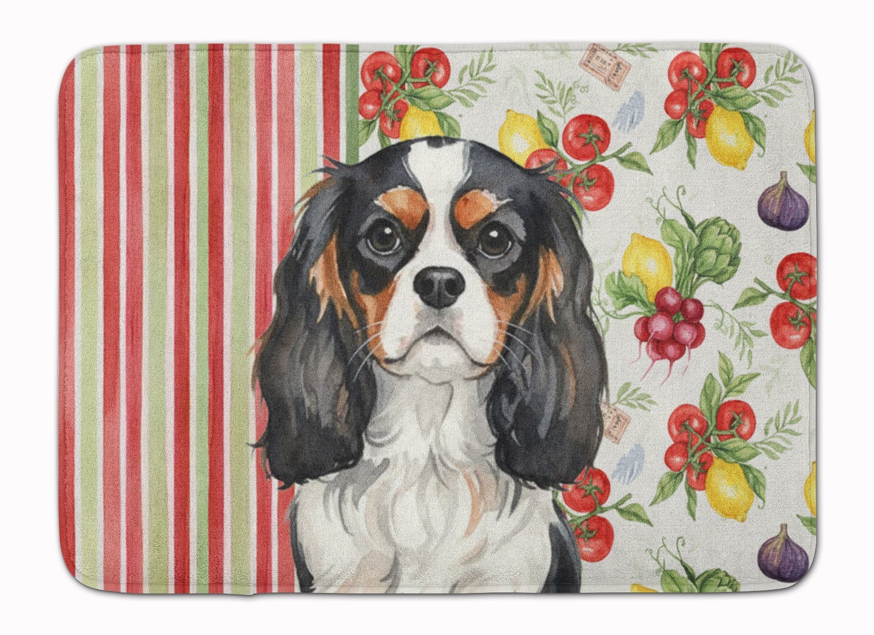 Tricolor Cavalier Spaniel Vegetables Memory Foam Kitchen Mat Machine Washable Anti-Fatigue Cushion Comfort Bath or Kitchen Rug
