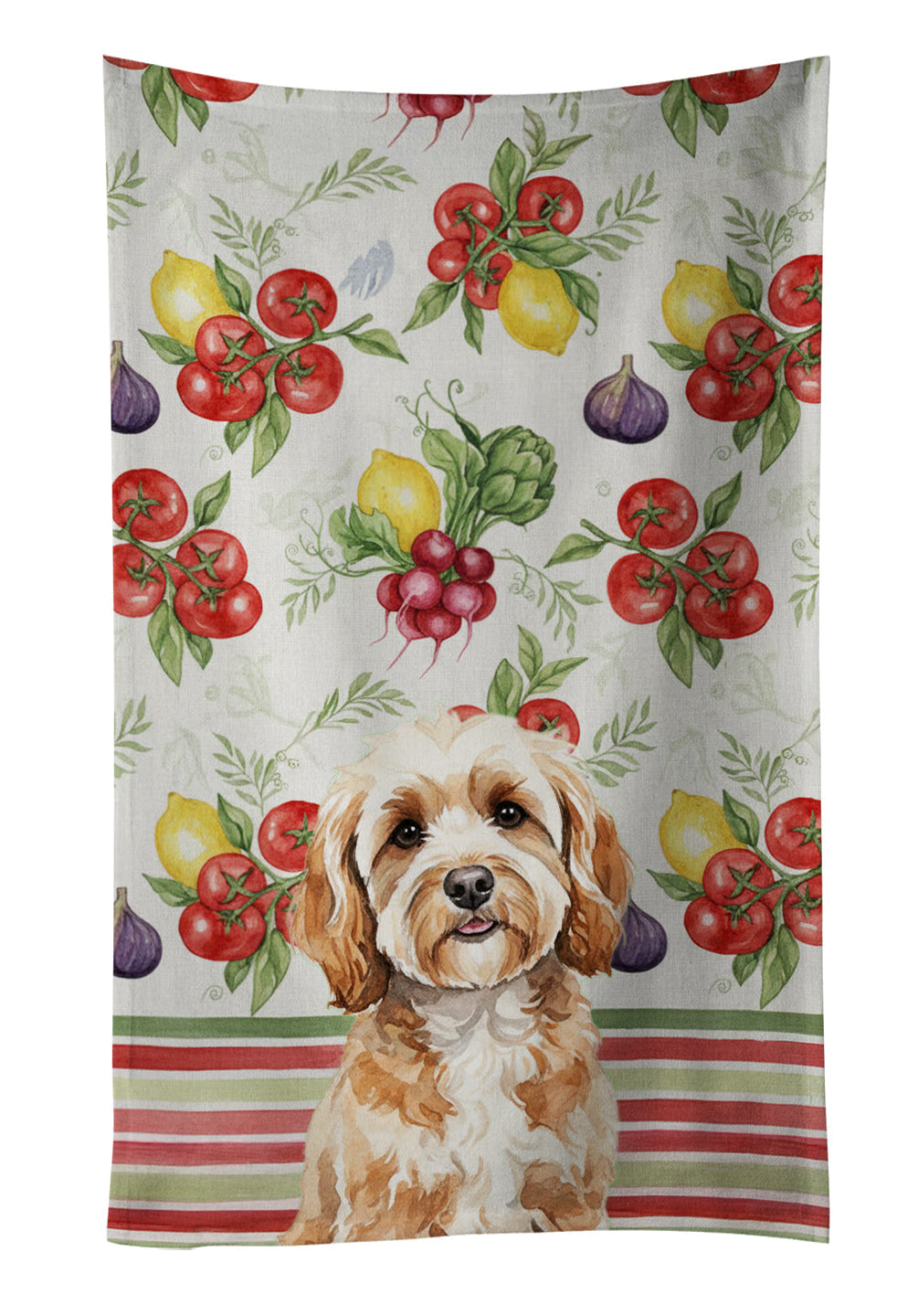 Cavapoo Vegetables Kitchen Towel Velour Plush Front and Cotton Loop Back Machine Washable