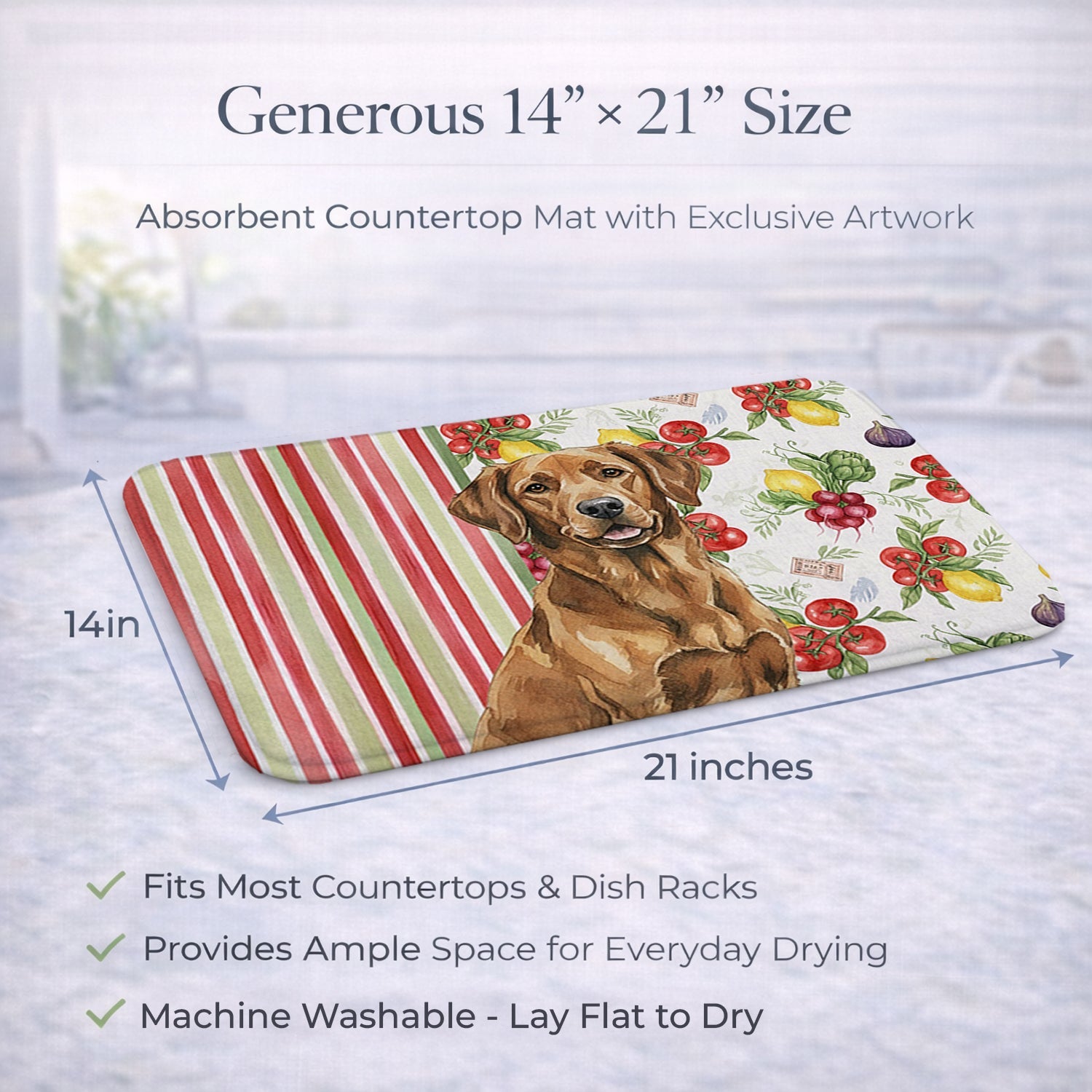 Chesapeake Bay Retriever Vegetables Dish Drying Mat Absorbent Dish Drying Mat Pad for Kitchen Counter Dish Drainer Mat for Countertop, 14 x 21", Multicolor