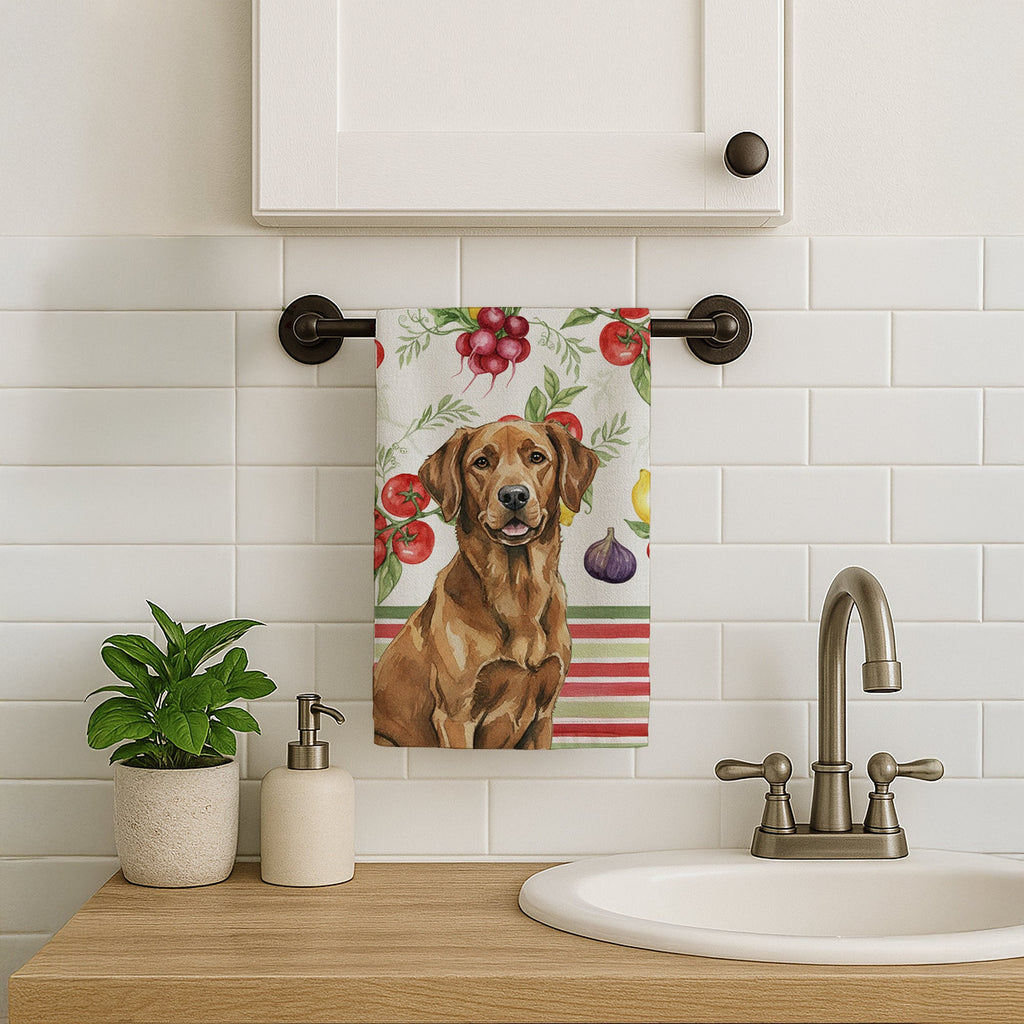 Chesapeake Bay Retriever Vegetables Kitchen Towel Velour Plush Front and Cotton Loop Back Machine Washable