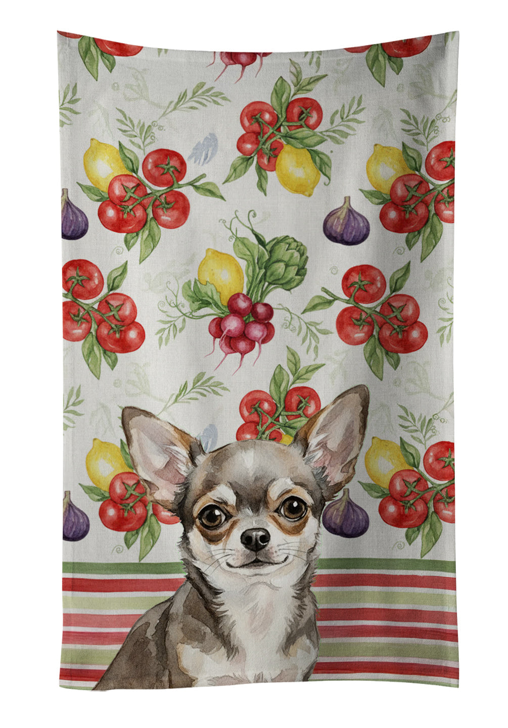 Chihuahua Vegetables Kitchen Towel Velour Plush Front and Cotton Loop Back Machine Washable