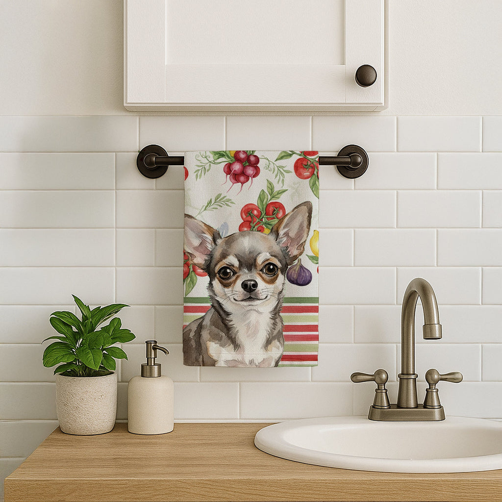 Chihuahua Vegetables Kitchen Towel Velour Plush Front and Cotton Loop Back Machine Washable