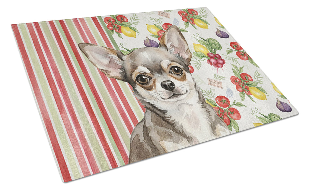 Chihuahua Vegetables Cutting Board Tempered Glass Kitchen Cutting Surface, Heat Resistant Chopping, Non-Slip Feet, Food Prep & Serving