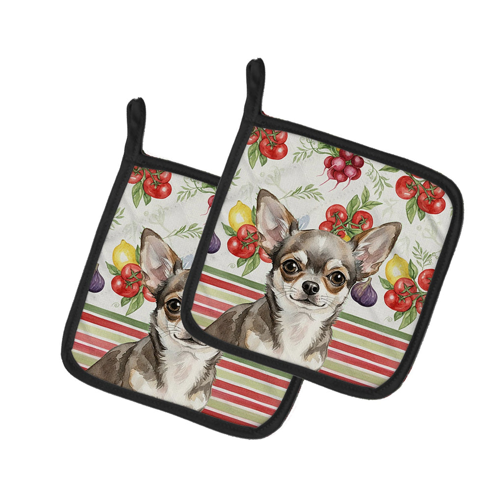 Chihuahua Vegetables Pot Holder Set of 2 Heat Resistant Quilted Hot Pads 7.5 x 7.5 Inch, Insulated Kitchen Trivets for Cooking & Baking