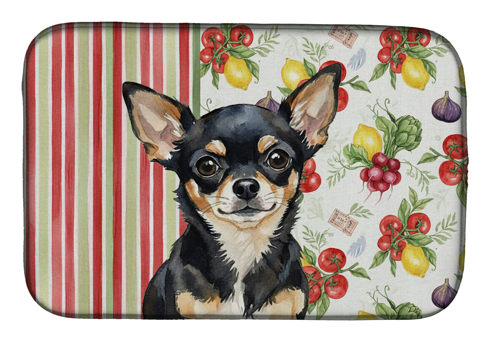Black and Tan Chihuahua Vegetables Dish Drying Mat Absorbent Dish Drying Mat Pad for Kitchen Counter Dish Drainer Mat for Countertop, 14 x 21", Multicolor