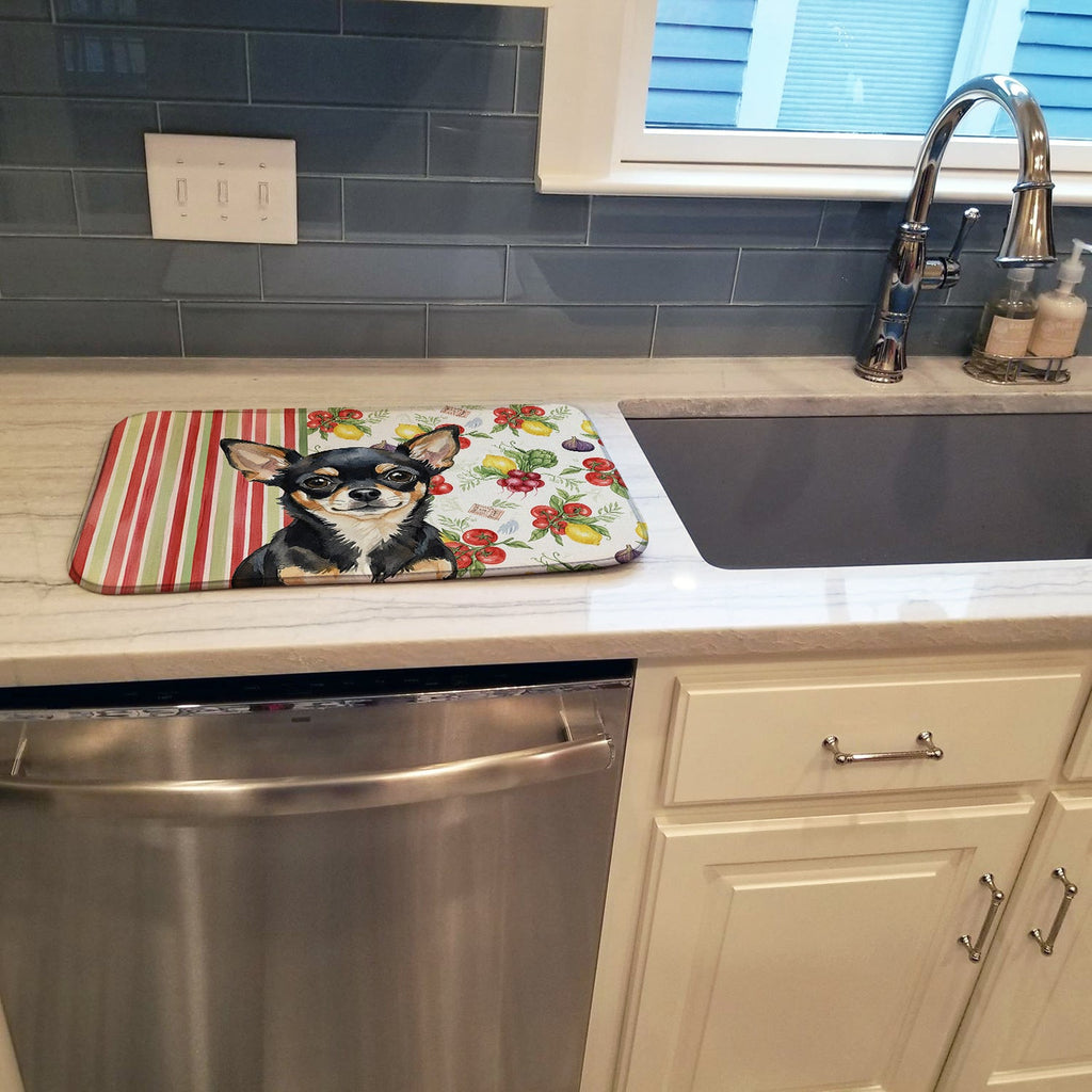Black and Tan Chihuahua Vegetables Dish Drying Mat Absorbent Dish Drying Mat Pad for Kitchen Counter Dish Drainer Mat for Countertop, 14 x 21", Multicolor