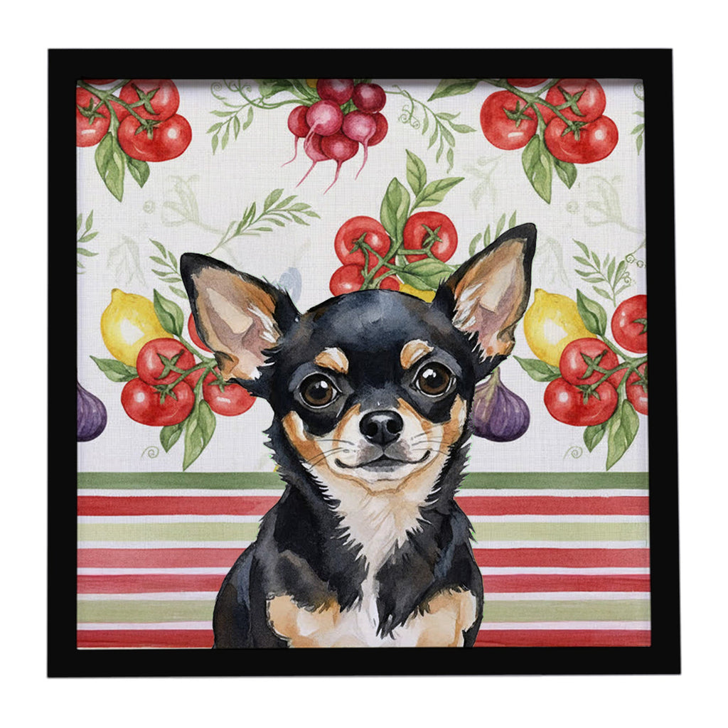 Black and Tan Chihuahua Vegetables Framed Metal Print Bathroom, Kitchen, Office, Home Decor Wall Art Ready to Hang, Square, 8X8