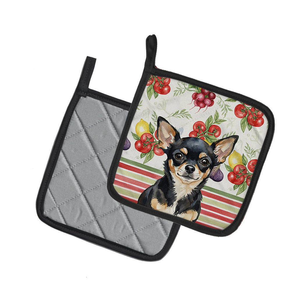 Black and Tan Chihuahua Vegetables Pot Holder Set of 2 Heat Resistant Quilted Hot Pads 7.5 x 7.5 Inch, Insulated Kitchen Trivets for Cooking & Baking