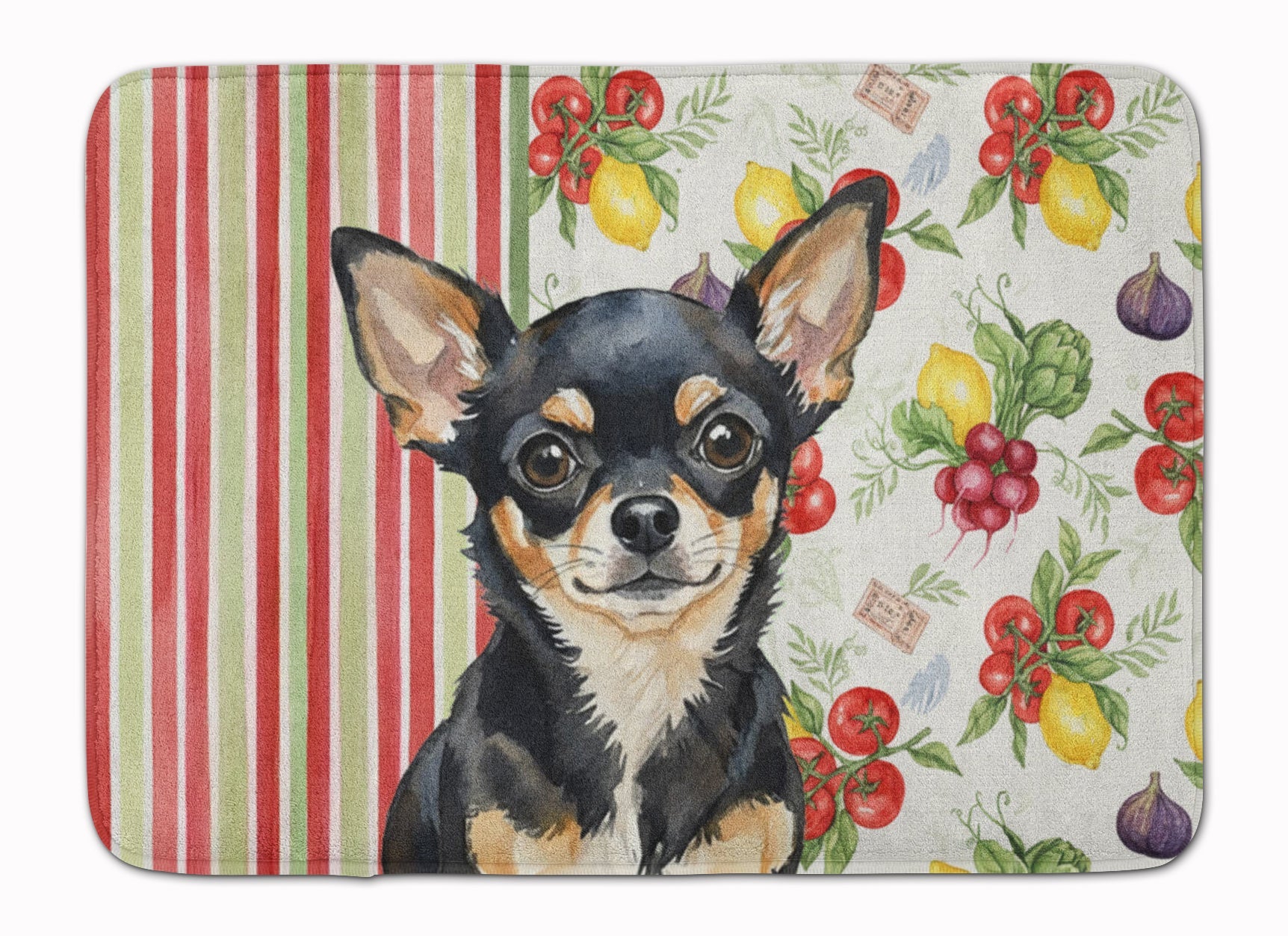 Black and Tan Chihuahua Vegetables Memory Foam Kitchen Mat Machine Washable Anti-Fatigue Cushion Comfort Bath or Kitchen Rug