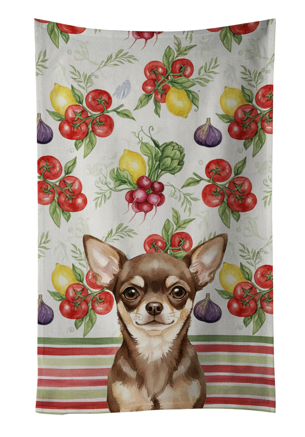 Chocolate Chihuahua Vegetables Kitchen Towel Velour Plush Front and Cotton Loop Back Machine Washable