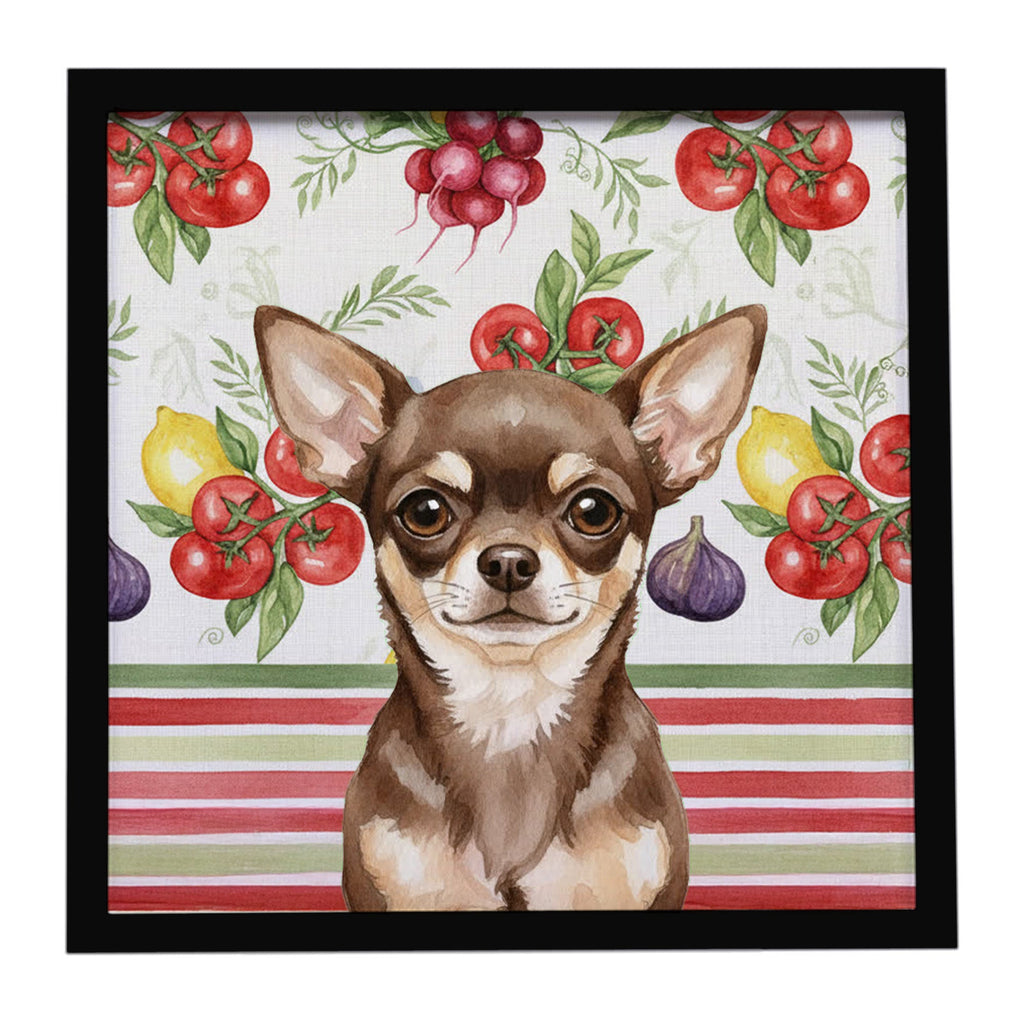 Chocolate Chihuahua Vegetables Framed Metal Print Bathroom, Kitchen, Office, Home Decor Wall Art Ready to Hang, Square, 8X8