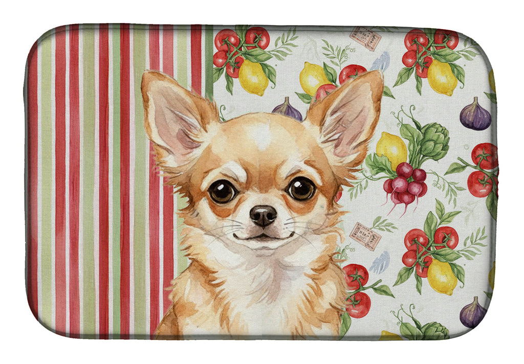 Fawn Chihuahua Vegetables Dish Drying Mat Absorbent Dish Drying Mat Pad for Kitchen Counter Dish Drainer Mat for Countertop, 14 x 21", Multicolor
