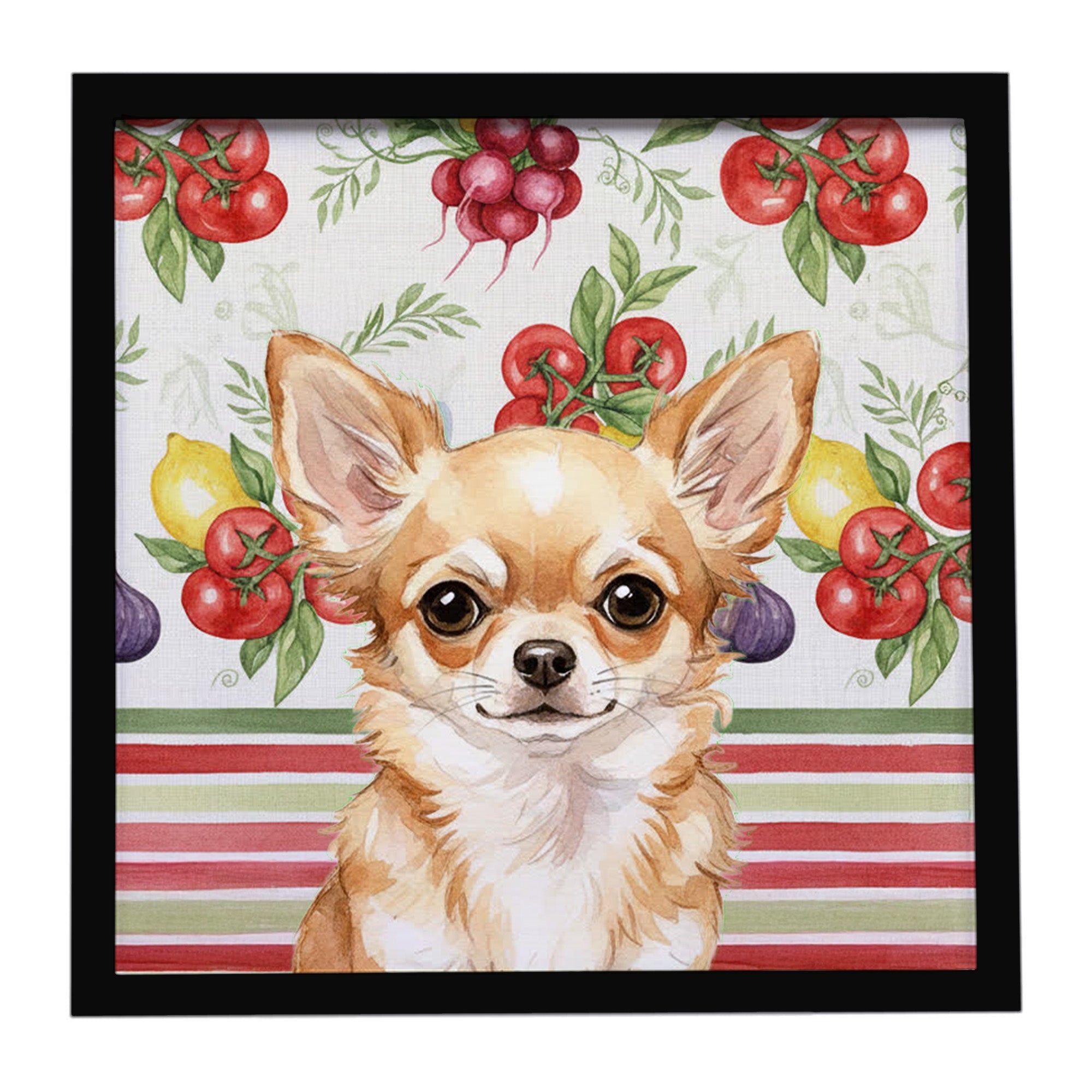 Fawn Chihuahua Vegetables Framed Metal Print Bathroom, Kitchen, Office, Home Decor Wall Art Ready to Hang, Square, 8X8