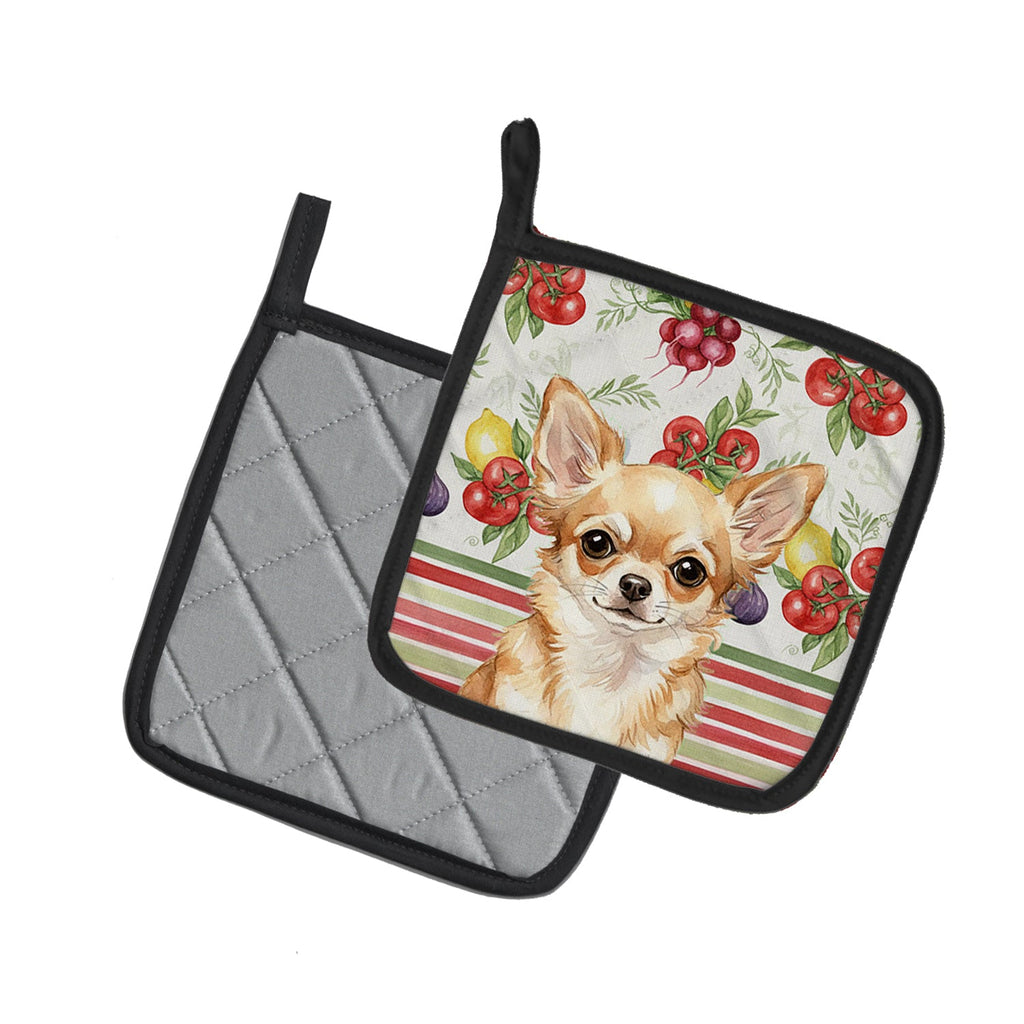 Fawn Chihuahua Vegetables Pot Holder Set of 2 Heat Resistant Quilted Hot Pads 7.5 x 7.5 Inch, Insulated Kitchen Trivets for Cooking & Baking