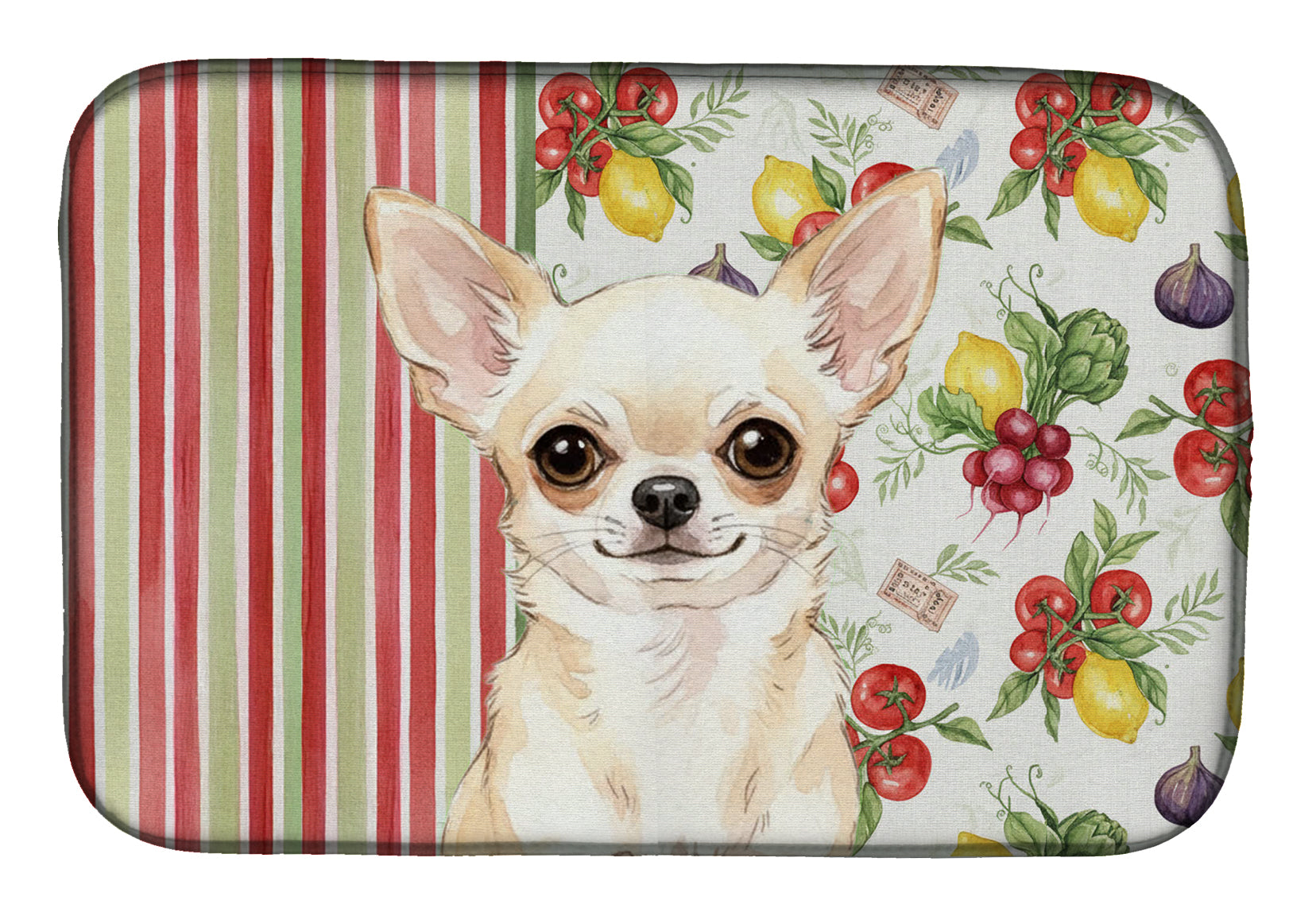 Cream Chihuahua Vegetables Dish Drying Mat Absorbent Dish Drying Mat Pad for Kitchen Counter Dish Drainer Mat for Countertop, 14 x 21", Multicolor