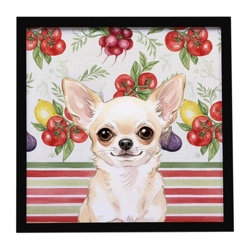 Cream Chihuahua Vegetables Framed Metal Print Bathroom, Kitchen, Office, Home Decor Wall Art Ready to Hang, Square, 8X8