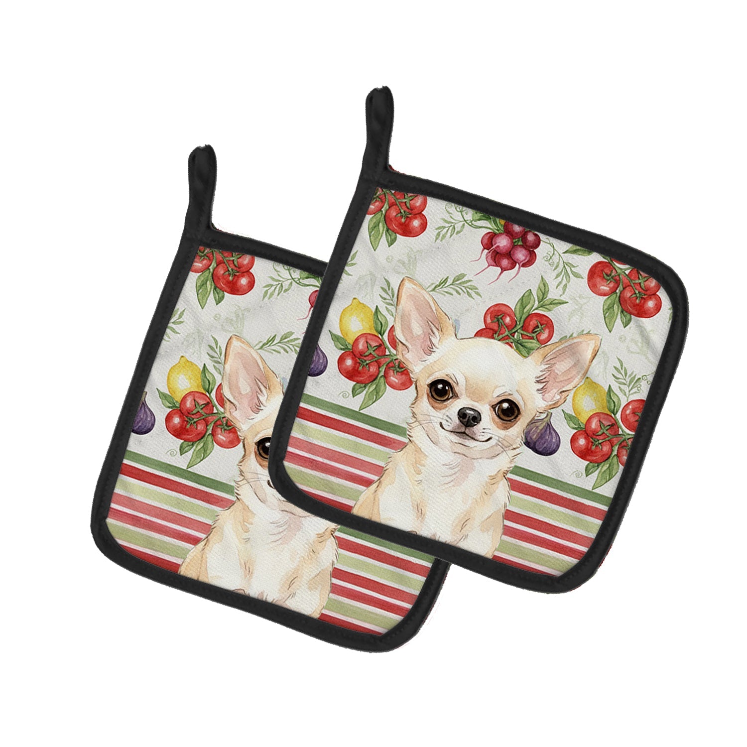 Cream Chihuahua Vegetables Pot Holder Set of 2 Heat Resistant Quilted Hot Pads 7.5 x 7.5 Inch, Insulated Kitchen Trivets for Cooking & Baking