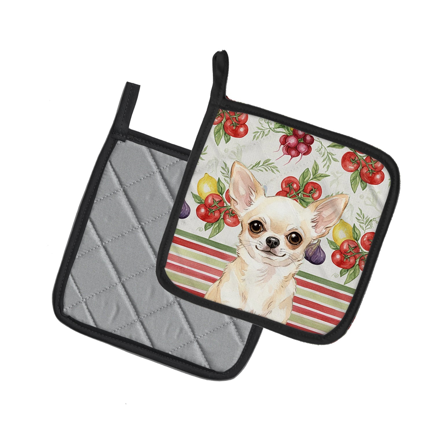 Cream Chihuahua Vegetables Pot Holder Set of 2 Heat Resistant Quilted Hot Pads 7.5 x 7.5 Inch, Insulated Kitchen Trivets for Cooking & Baking