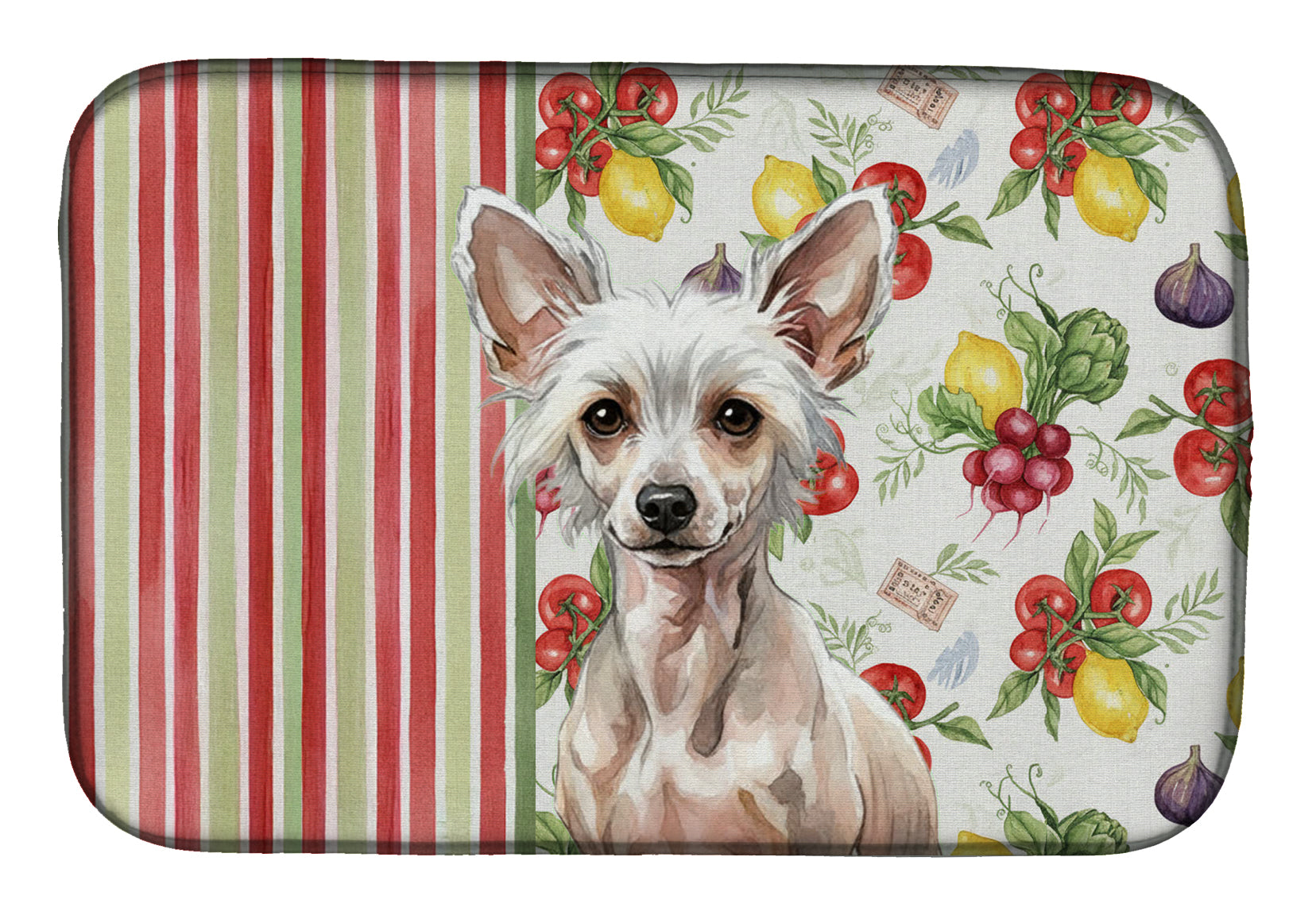 Hairless Chinese Crested Vegetables Dish Drying Mat Absorbent Dish Drying Mat Pad for Kitchen Counter Dish Drainer Mat for Countertop, 14 x 21", Multicolor