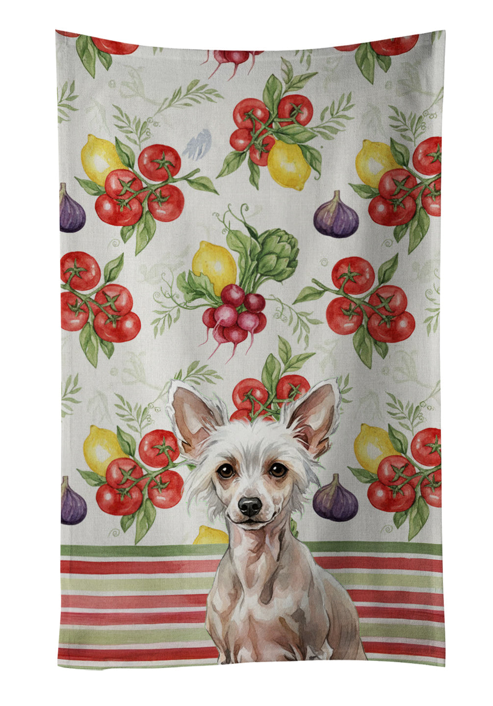 Hairless Chinese Crested Vegetables Kitchen Towel Velour Plush Front and Cotton Loop Back Machine Washable