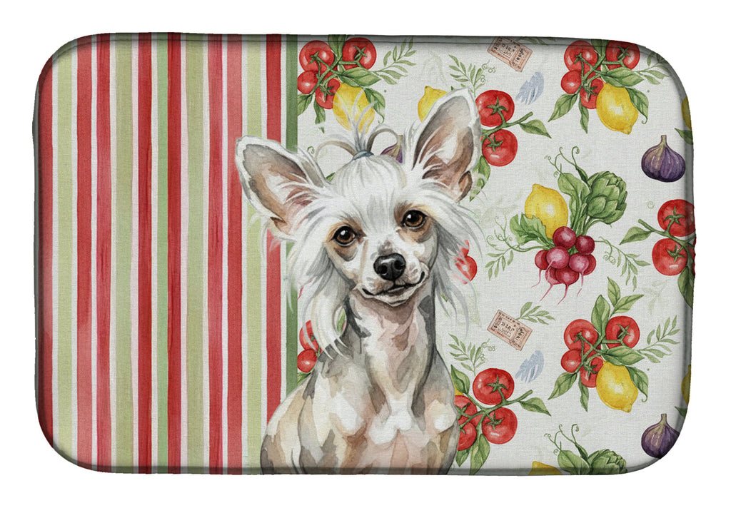 Hairless Mottled Pattern Chinese Crested Vegetables Dish Drying Mat Absorbent Dish Drying Mat Pad for Kitchen Counter Dish Drainer Mat for Countertop, 14 x 21", Multicolor