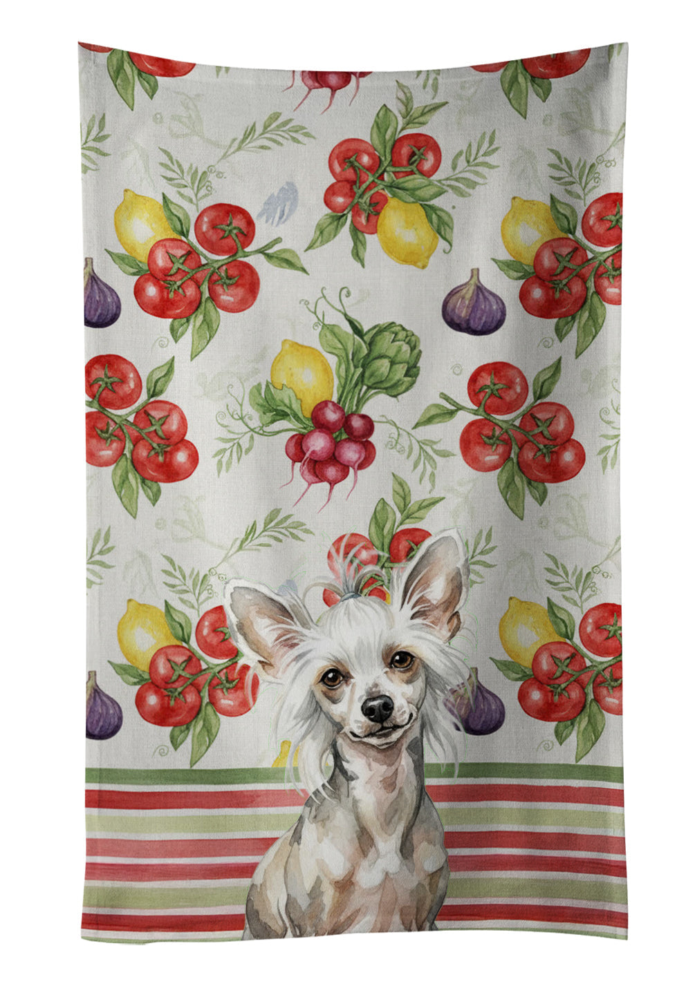 Hairless Mottled Pattern Chinese Crested Vegetables Kitchen Towel Velour Plush Front and Cotton Loop Back Machine Washable