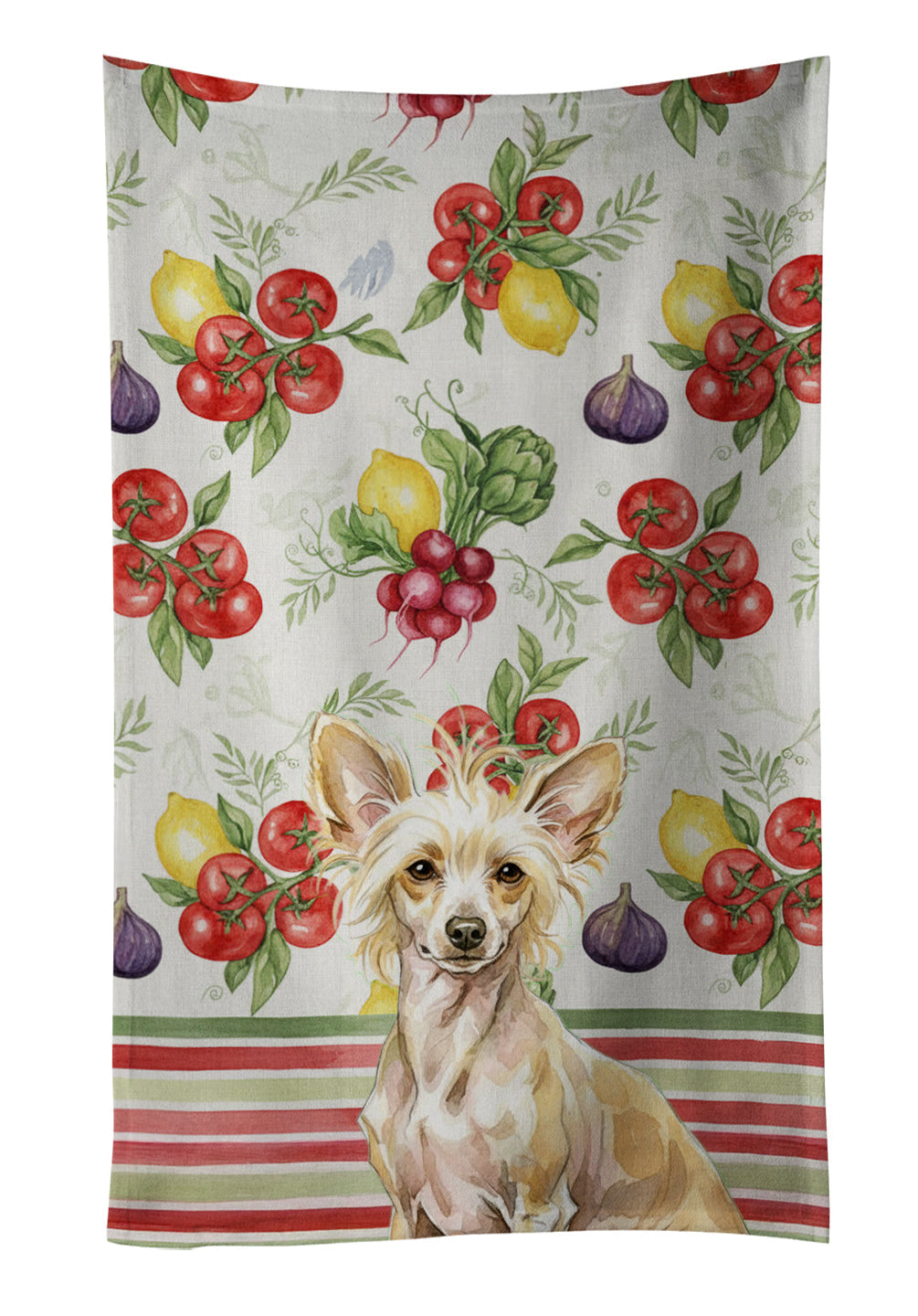 Hairless Palomino Chinese Crested Vegetables Kitchen Towel Velour Plush Front and Cotton Loop Back Machine Washable