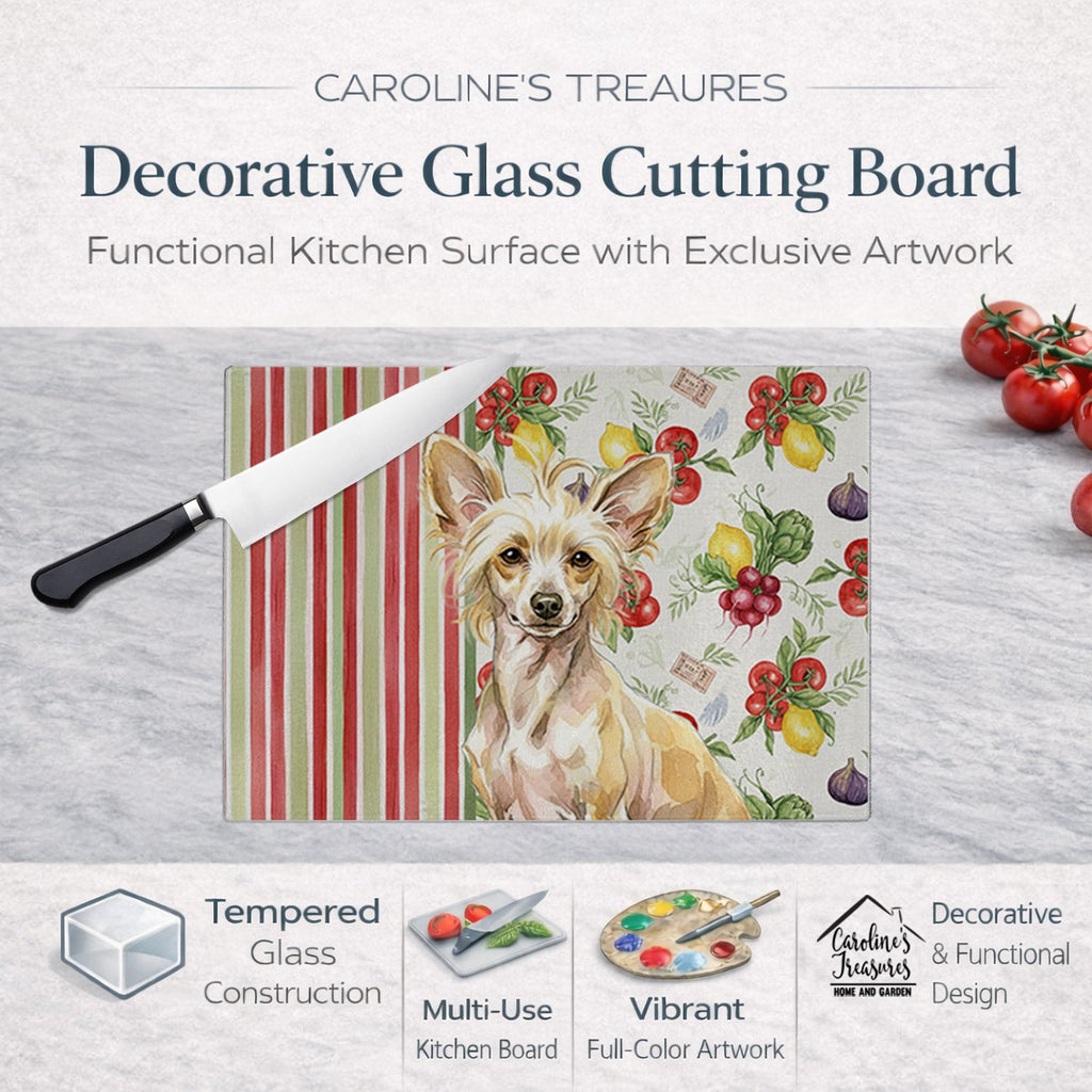 Hairless Palomino Chinese Crested Vegetables Cutting Board Tempered Glass Kitchen Cutting Surface, Heat Resistant Chopping, Non-Slip Feet, Food Prep & Serving