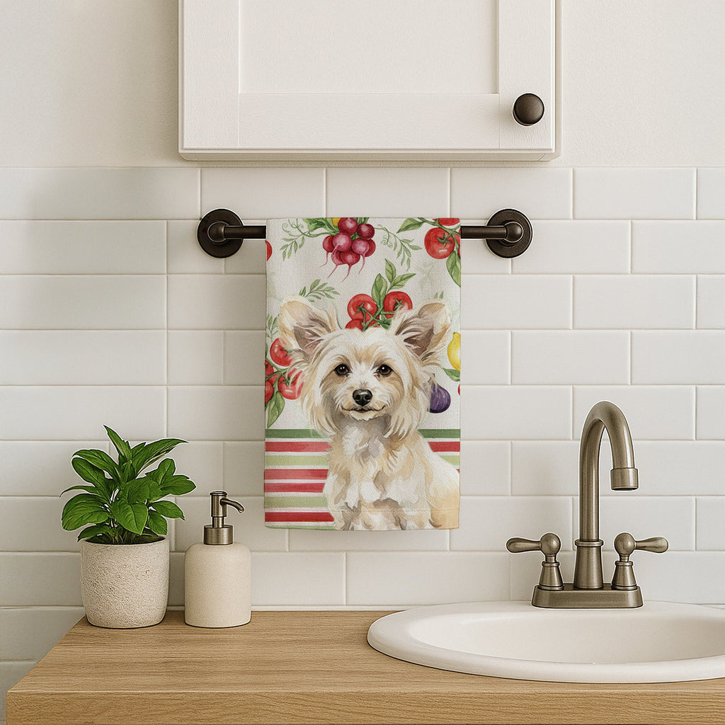 Powderpuff Chinese Crested Vegetables Kitchen Towel Velour Plush Front and Cotton Loop Back Machine Washable